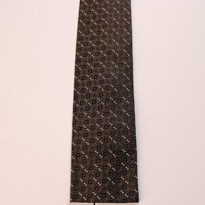 Wembley Mens Tie Black Brown Geometric Diamond Square Pattern Vintage Classic